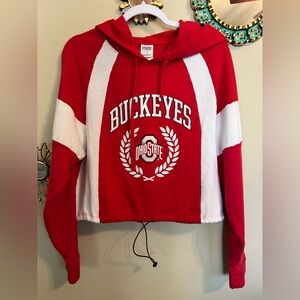 Pink Victoria Secret Ohio State Buckeyes Cropped Pullover Hoodie Large OSU